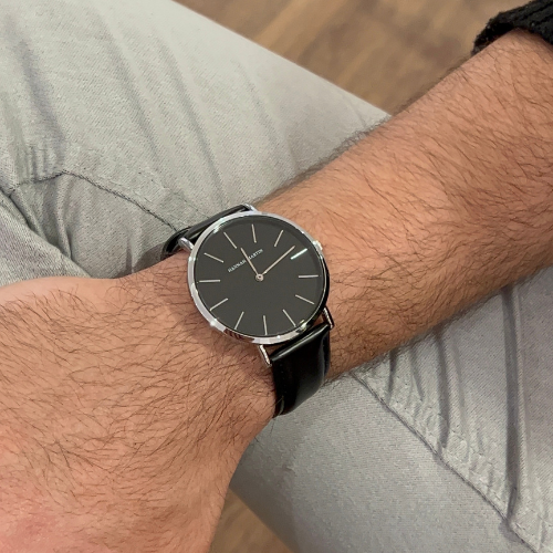 Relógio Masculino ROCS Vintage Couro Preto Prata | 40MM