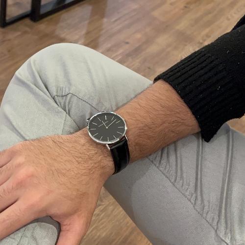 Relógio Masculino ROCS Vintage Couro Preto Prata | 40MM