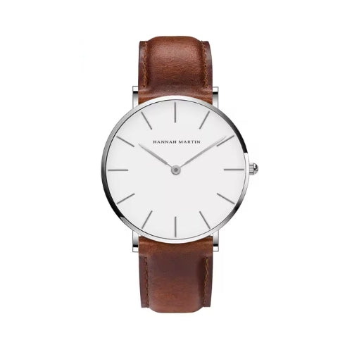 Relógio Masculino ROCS Vintage Couro Prata Branco | 40MM