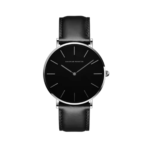 Relógio Masculino ROCS Vintage Couro Preto Prata | 40MM