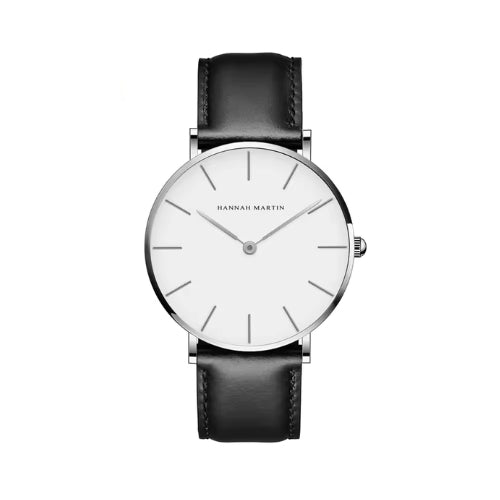 Relógio Masculino ROCS Vintage Couro Preto Prata Branco | 40MM